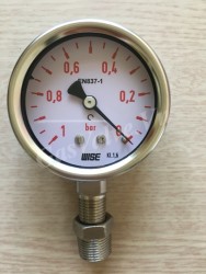 Đồng hồ áp suất Wise P252 vỏ Inox, chân inox dưới 1/4 (8A), mặt D63mm, áp (-1)-0 Bar