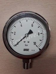 Đồng hồ đo áp suất Wise P252 vỏ Inox, chân inox dưới 1/4 (8A), mặt D63mm, áp 0-10bar