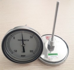 Đồng hồ nhiệt độ vỏ Inox đường kính 100mm dải đo từ -50 đến 100 độ (T110 100X -50-100 độ C L120mm; 1/2"NPT)