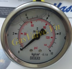 Đồng hồ áp suất Wika Đức 232.50.63, P0-10Bar, mặt Inox D63, chân đồng sau 1/4 inch, có dầu