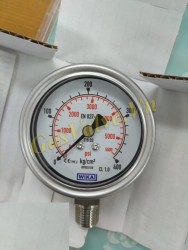 Đồng hồ đo áp suất Wika 232.50.63 Đức, P0-400kg/cm2, thân Inox D63, chân đứng Inox 1/4 inch, 8A, không dầu