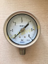 Đồng hồ đo áp suất Wika 232.50.100 Đức, P0-6Bar, thân Inox D100, chân đứng Inox 1/2 inch, 15A, không dầu