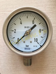 Đồng hồ đo áp suất Wika 232.50.100 Đức, P0-10Bar, thân Inox D100, chân đứng Inox 1/2 inch, 15A, không dầu
