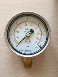 Đồng hồ đo áp suất Wika Đức, P0-6Bar, thân Inox D63, chân đứng đồng 1/4 inch, 8A;, không dầu