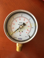 Đồng hồ đo áp suất Wika 232.50.100 Đức, P0-6Bar, thân Inox D100, chân đứng đồng 1/2 inch, 15A không dầu