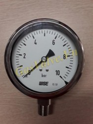 Đồng hồ đo áp suất Wise Hàn Quốc, vỏ Inox D100mm, chân inox ren đứng 15A, P0-10Bar
