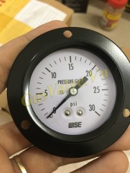 Đồng hồ đo áp suất Wise Hàn Quốc, vỏ thép D63, chân đồng ren sau 8A, P0~30Psi, có vành