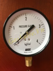 Đồng hồ đo áp suất Wise Hàn Quốc, vỏ thép D100, chân đồng ren đứng 15A, P0~4kg/cm2