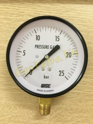 Đồng hồ đo áp suất Wise Hàn Quốc, vỏ thép D100, chân đồng ren đứng 15A, P0~25kg/cm2