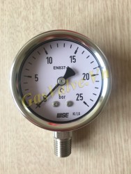 Đồng hồ đo áp suất Wise Hàn Quốc P252, vỏ inox D63, chân inox ren đứng 8A, P0~25Bar