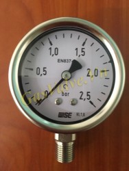 Đồng hồ đo áp suất Wise Hàn Quốc P252, vỏ inox D63, chân inox ren đứng 8A, P0~2.5Bar
