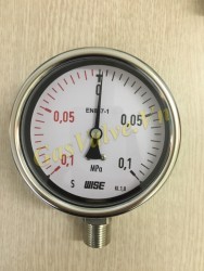 Đồng hồ đo áp suất Wise Hàn Quốc P252, vỏ inox D100, chân đứng inox ren 15A, P(-0.1)~0.1Mpa