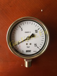 Đồng hồ đo áp suất Wise Hàn Quốc P252, vỏ inox D100, chân đứng inox ren 15A, P(-1)~15Bar