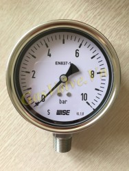 Đồng hồ đo áp suất Wise Hàn Quốc P252, vỏ inox D100, chân đứng inox ren 15A, P0-10Bar