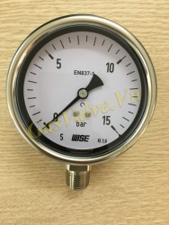 Đồng hồ đo áp suất Wise Hàn Quốc P252, vỏ inox D100, chân đứng inox ren 15A, P0-15Bar
