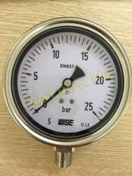 Đồng hồ đo áp suất Wise Hàn Quốc P252, vỏ inox D100, chân đứng inox ren 10A, P0-25Bar