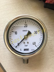 Đồng hồ đo áp suất Wise Hàn Quốc P252, vỏ inox D100, chân đứng inox ren 15A, P0-40Bar