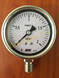 Đồng hồ đo áp suất Wise Hàn Quốc P252, vỏ inox D100, chân đứng inox ren 10A, P0-2Bar