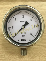 Đồng hồ đo áp suất Wise Hàn Quốc P252, vỏ inox D100, chân đứng inox ren 15A, P0-6Bar
