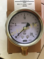 Đồng hồ đo áp suất Wise Hàn Quốc P253, vỏ inox D63, chân đứng đồng ren 8A, P0-20Bar