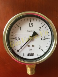 Đồng hồ đo áp suất Wise Hàn Quốc P253, vỏ inox D100, chân đứng đồng ren 15A, P0-3Bar