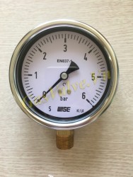 Đồng hồ đo áp suất Wise Hàn Quốc P253, vỏ inox D100, chân đứng đồng ren 15A, P0-6Bar