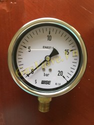Đồng hồ đo áp suất Wise Hàn Quốc P253, vỏ inox D100, chân đứng đồng ren 15A, P0-20Bar
