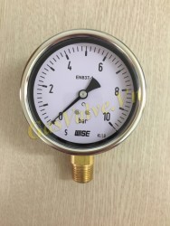 Đồng hồ đo áp suất Wise Hàn Quốc P253, vỏ inox D100, chân đứng đồng ren 15A, P0-10 Bar