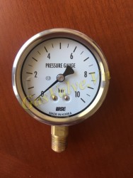 Đồng hồ đo áp suất Wise Hàn Quốc P254, vỏ inox D63, chân đứng đồng ren 1/4 inch, P0-10Bar