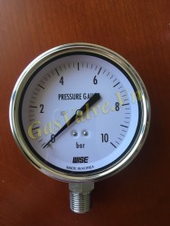 Đồng hồ đo áp suất Wise Hàn Quốc P252, vỏ inox D100, chân đứng inox ren 15A, P0-10Bar